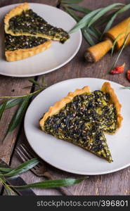 tasty and healthy vegetarian pie with spinach