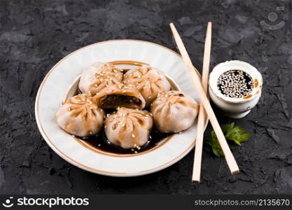 tasty asian dumplings top view