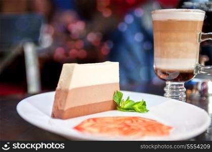 tasty cake with coffee cup photo