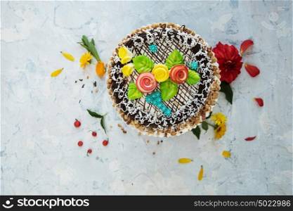Tasty cakes composition. cakes composition on concrete background
