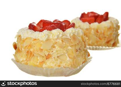 tasty cakes with nuts and strawberries isolated