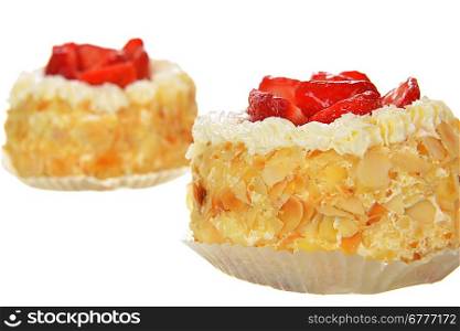 tasty cakes with nuts and strawberries isolated