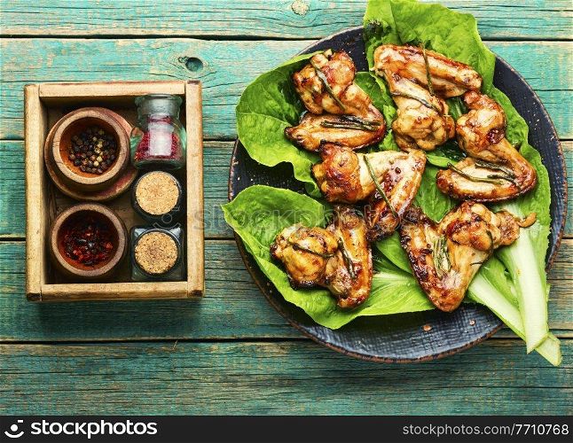 Tasty chicken wings fried in teriyaki sauce.Baked chicken wings. BBQ Chicken Wings