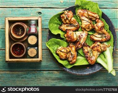 Tasty chicken wings fried in teriyaki sauce.Baked chicken wings. BBQ Chicken Wings