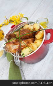 Tasty chicken with roasted potatoes