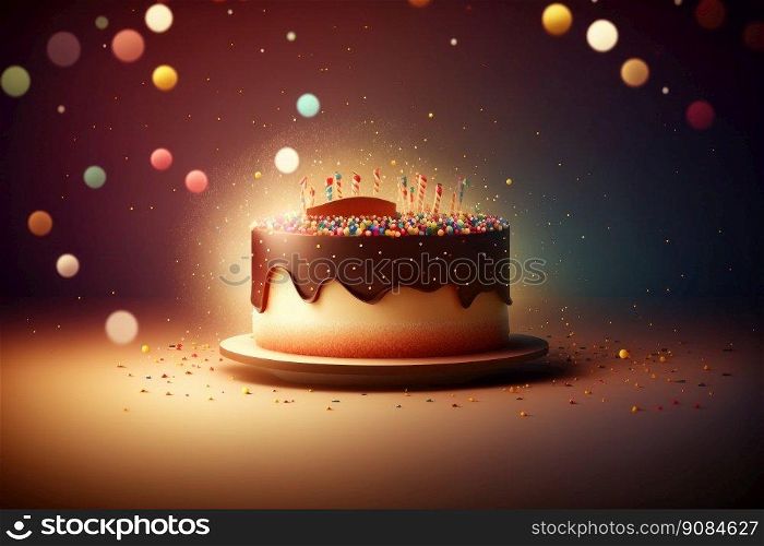 Tasty Children&rsquo;s birthday cake. Illustration Generative AI. Tasty Children&rsquo;s birthday cake. Illustration AI Generative