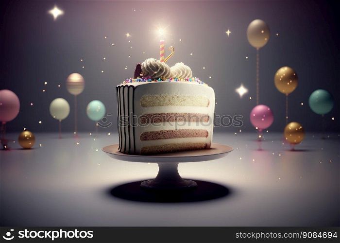 Tasty Children&rsquo;s birthday cake. Illustration Generative AI. Tasty Children&rsquo;s birthday cake. Illustration AI Generative