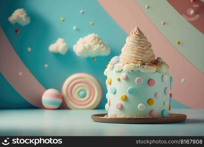 Tasty Children’s birthday cake. Illustration Generative AI 