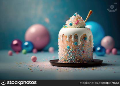 Tasty Children’s birthday cake. Illustration Generative AI 