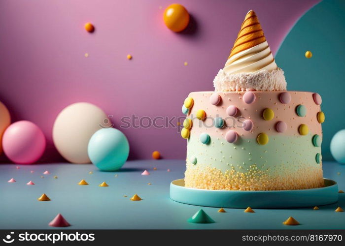 Tasty Children’s birthday cake. Illustration Generative AI 