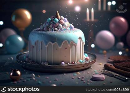 Tasty Children’s birthday cake. Illustration Generative AI. Tasty Children’s birthday cake. Illustration AI Generative