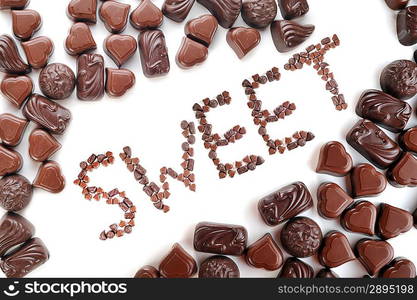 Tasty chocolates isolated on white