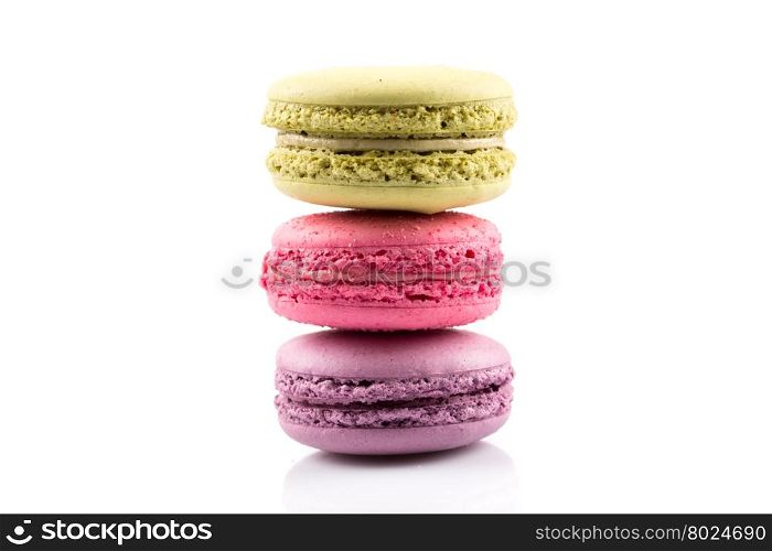 Tasty colorful macaroon isolated on white background