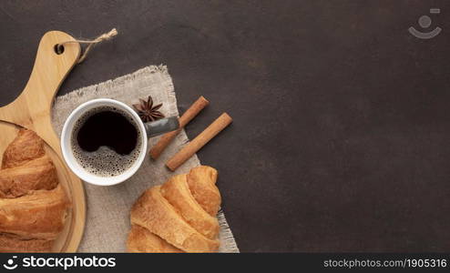 tasty croissants coffee top view. Beautiful photo. tasty croissants coffee top view