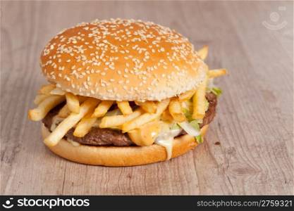 Tasty delicious american hamburger and cheese sandwich