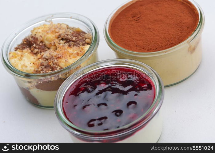 tasty dessert glass cup with fruits and chocolate