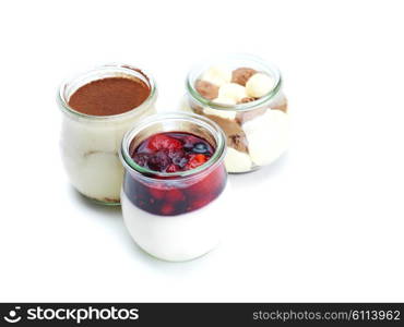 tasty dessert glass cup with fruits and chocolate