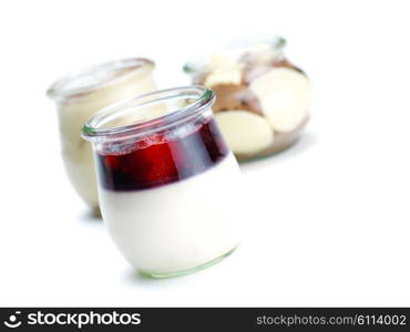 tasty dessert glass cup with fruits and chocolate