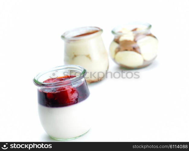 tasty dessert glass cup with fruits and chocolate