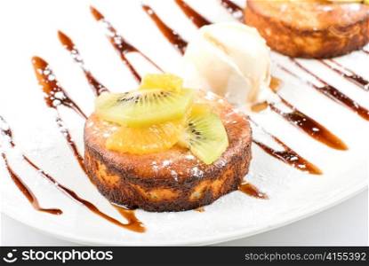 Tasty dessert with ice cream isolated on a white background