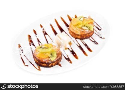 Tasty dessert with ice cream isolated on a white background