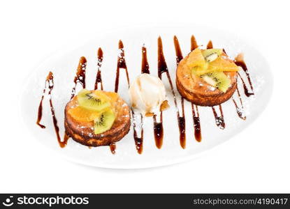 Tasty dessert with ice cream isolated on a white background