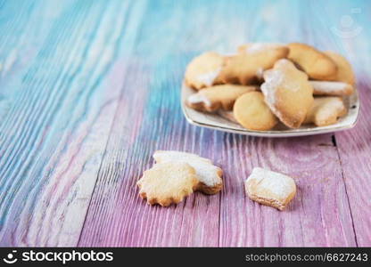 Tasty different cakes set on a color gradient background. Tasty different cakes