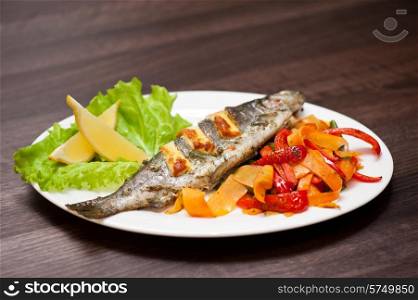 Tasty dish of rainbow trout fish with vegetables. rainbow trout fish