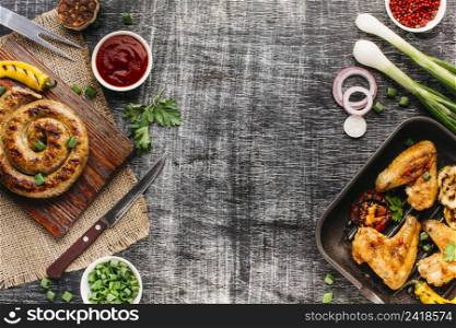 tasty fried meat healthy meal wooden textured background