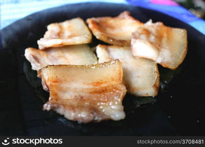 tasty fried pieces of lard on the plate