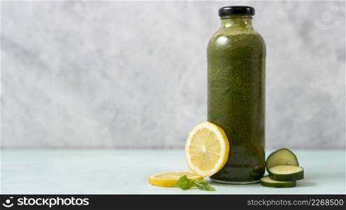 tasty green drink with lemon cucumbers