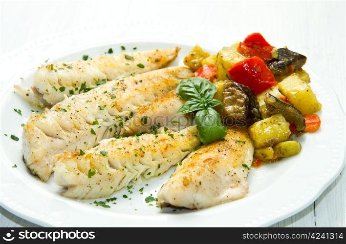 Tasty healthy fish fillet with vegetables