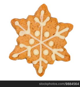 Tasty homemade Christmas cookie on white background.