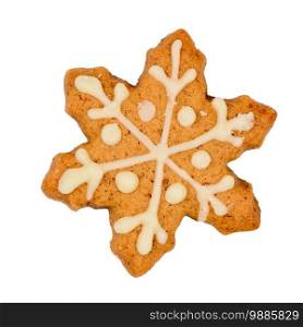 Tasty homemade Christmas cookie on white background.