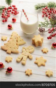 Tasty homemade Christmas cookies. Baked traditional gingerbread cookies and decorations. 