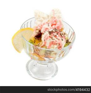 Tasty ice cream with fruits isolated on a white background