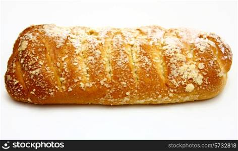 Tasty juicy bread lies on a white background