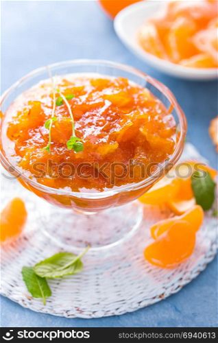 Tasty mandarin orange jam. Tangerine confiture, marmelade.