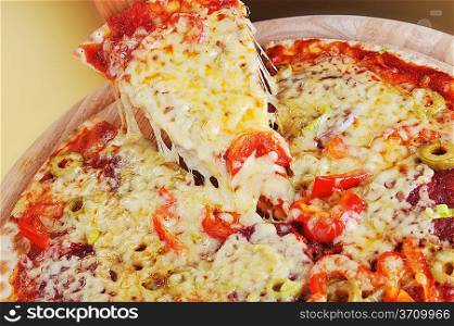 tasty meat and vegetables pizza