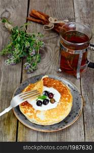 Tasty Pancakes Stack with Back Currant Studio Photo. Tasty Pancakes Stack with Back Currant