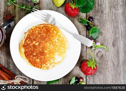 Tasty Pancakes Stack with Strawberry Studio Photo. Tasty Pancakes Stack with Strawberry