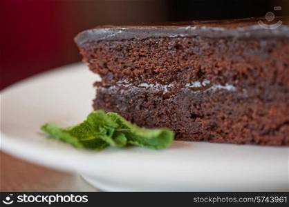 tasty piece of chocolate cake closeup