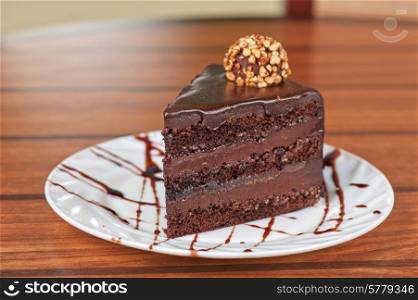 tasty piece of chocolate cake closeup. chocolate cake piece
