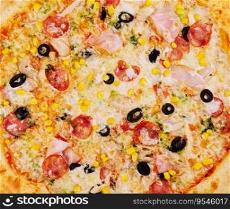 tasty pizza close up background or texture