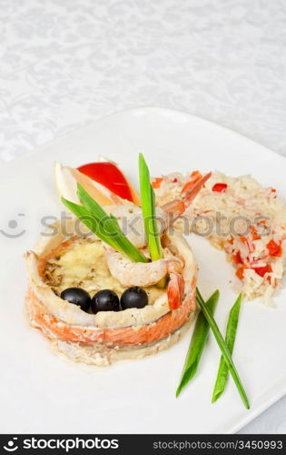 tasty prepared fish with rice and vegetables