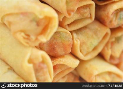 tasty rolls of pancakes with meat stuffing
