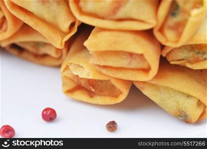 tasty rolls of pancakes with meat stuffing
