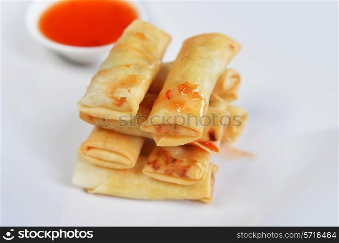 tasty rolls of pancakes with stuffing