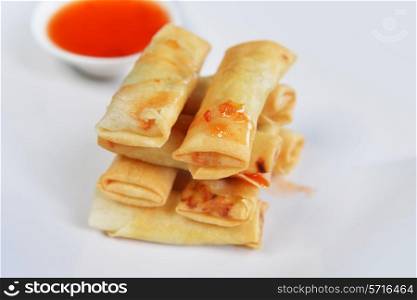 tasty rolls of pancakes with stuffing
