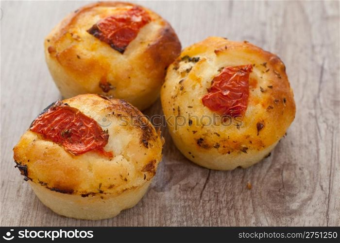 Tasty rustic italian bread with tomatoes